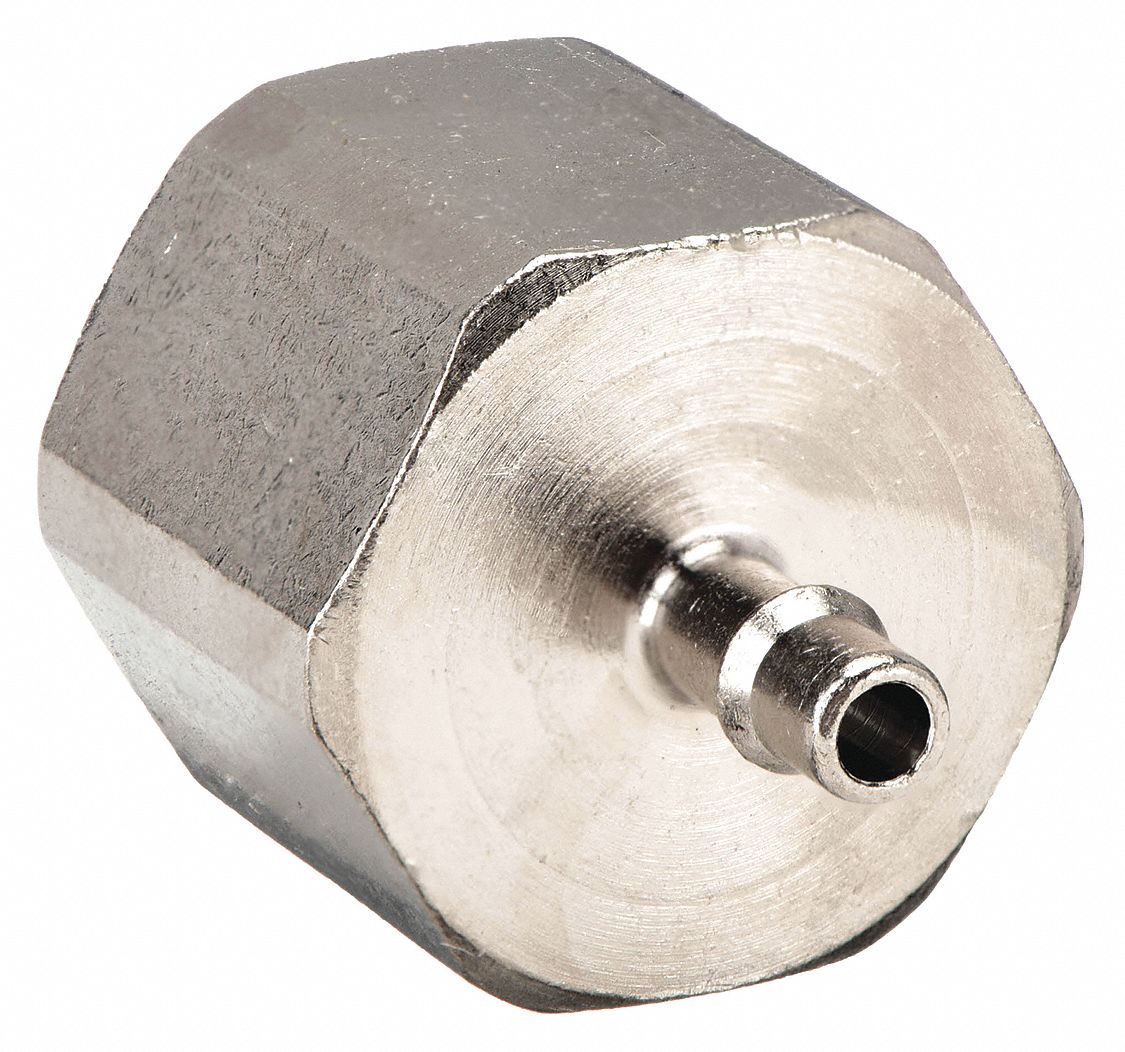 Barbed Fitting Adapter: 1/8 in ID Size, Barbed x FNPT, Brass, 29/32 in Overall Lg