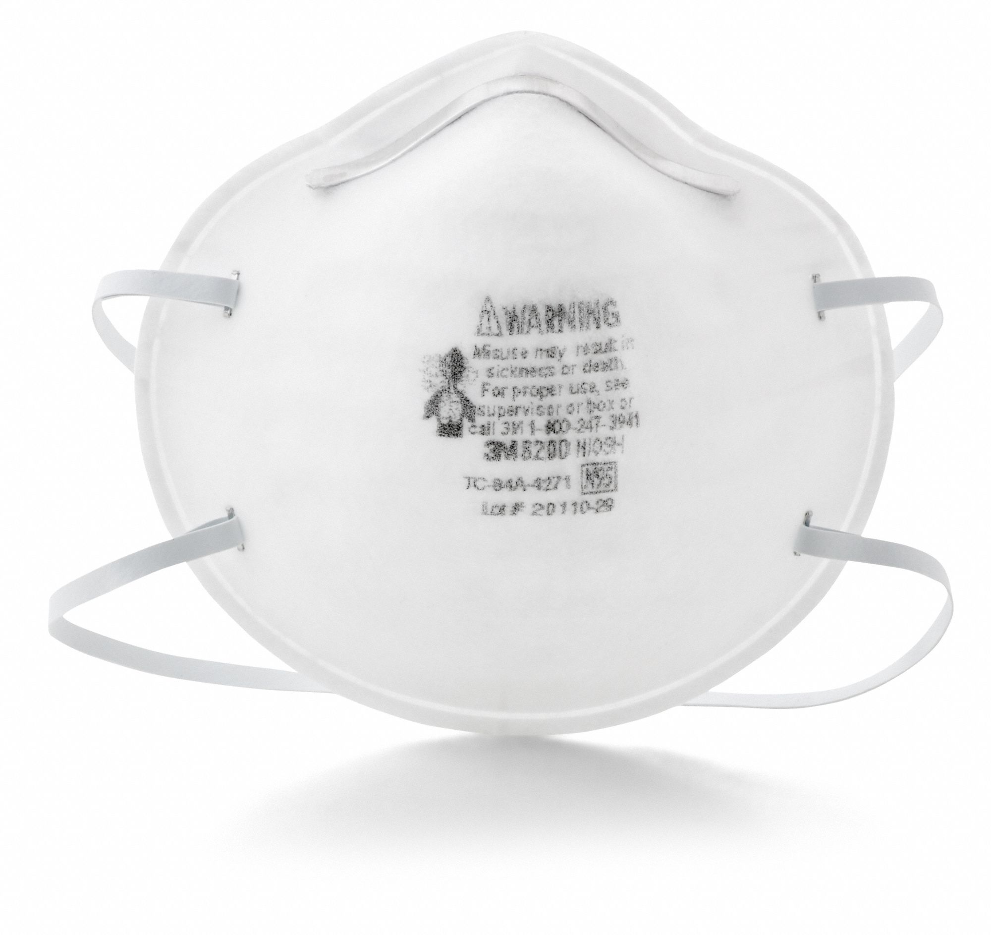 3M Disposable Respirator: Dual, Non-Adj, Metal Nose Clip, Std, White ...