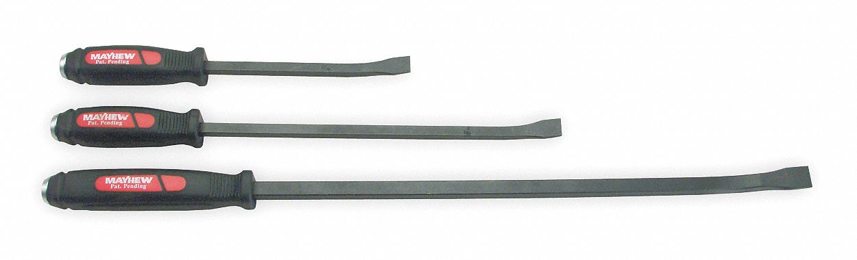 Curved Pry Bar Set: Chisel End, 12 in_17 in_25 in Overall Lg, 5 3/4 in Bar Wd, Pry Bar Set, 3 Pieces
