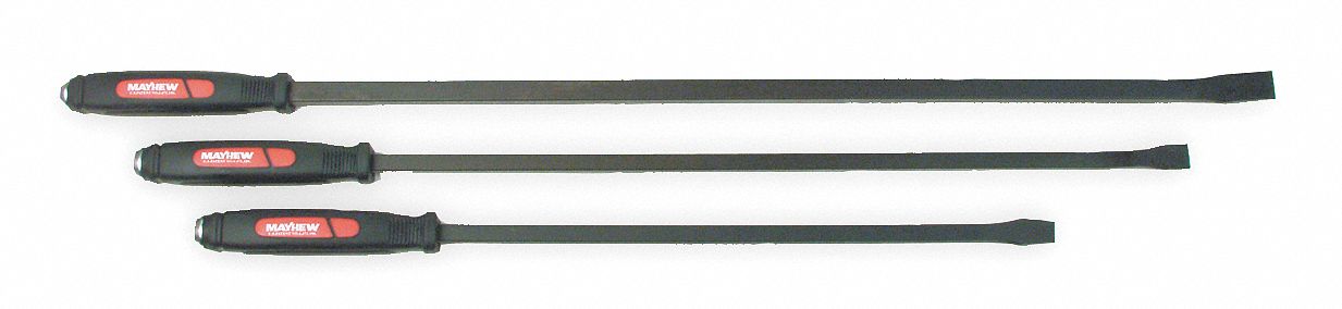 Pry Bar Set: Chisel End, 12 in_17 in_25 in Overall Lg, 12 in Bar Wd, 5 1/2 in End Wd, Pry Bar Set