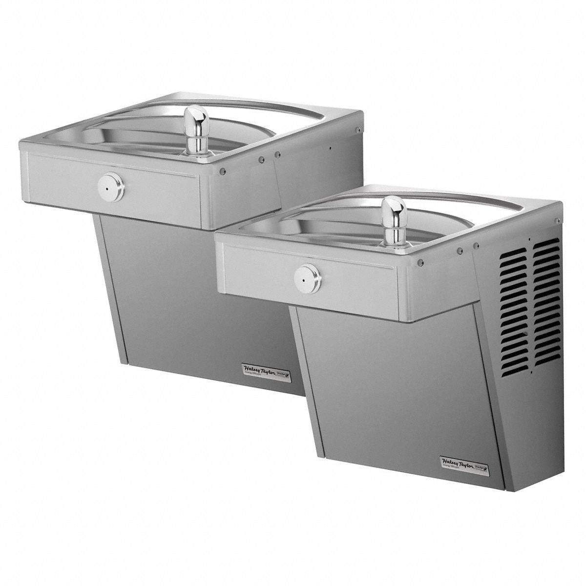 Bi-Level Drinking Fountain: On-Wall, 38 in Ht, 21 in Dp, 21 in Overall Wd, Silver