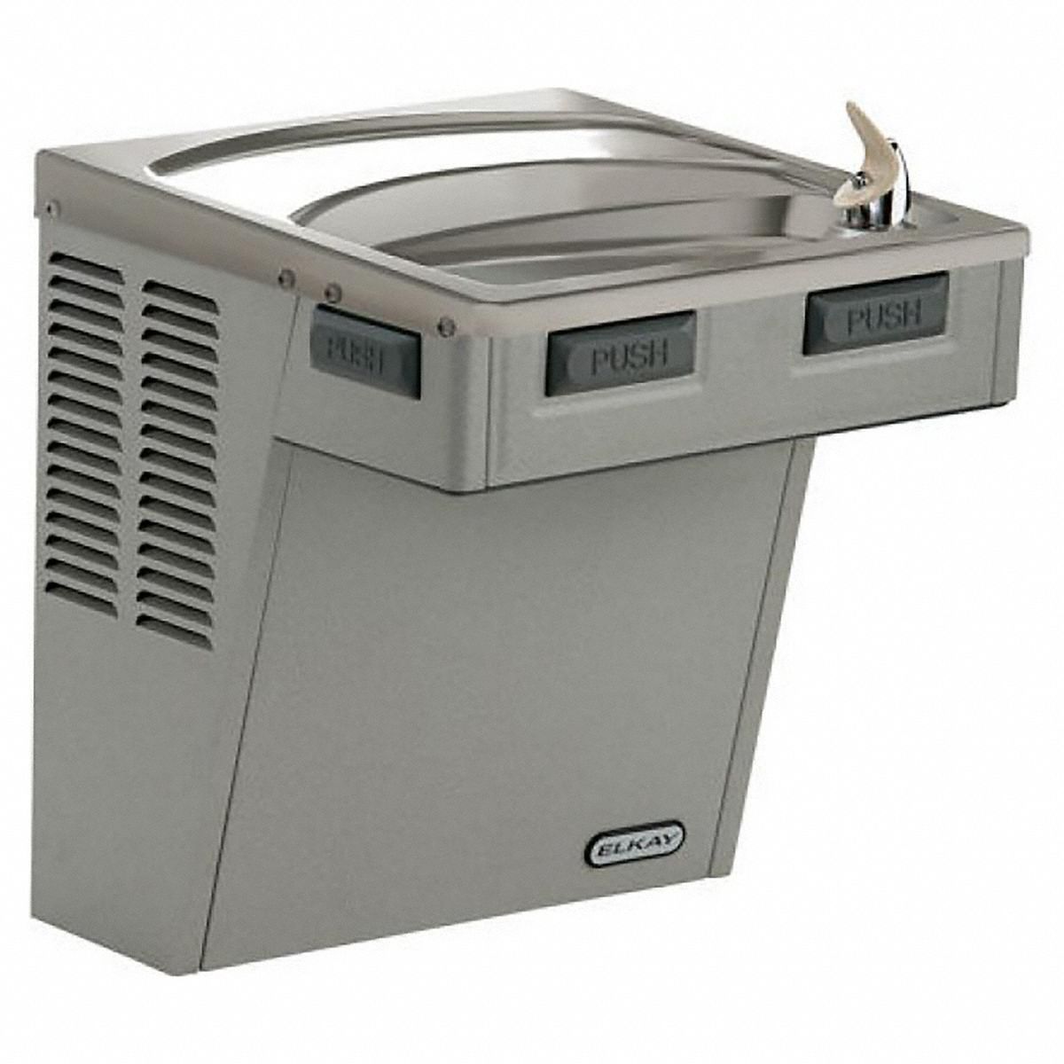 Drinking Fountain: On-Wall, 20 5/8 in Ht, Front Pushbar/Side Pushbar, 8 gph @ 50°F, Gray