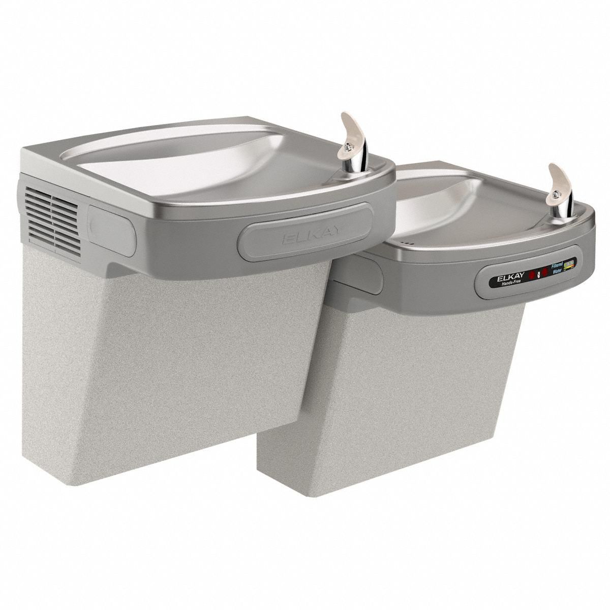 Bi-Level Drinking Fountain: On-Wall, 25 5/16 in Ht, Sensor, 8 gph @ 50°F, Gray