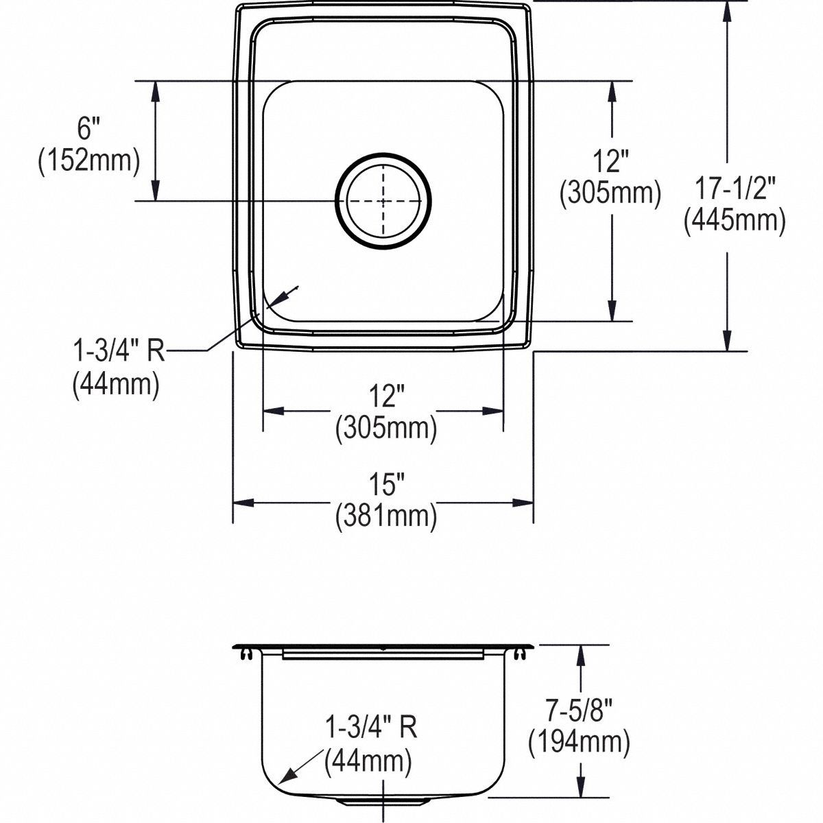 Elkay, 15 in Overall Lg, Single Bowl Drop-in Bar Sink - 2KLF8