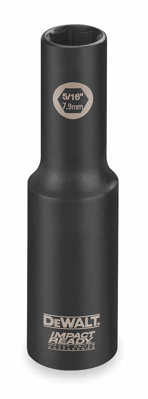 Impact Socket: 3/8 in Drive Size, SAE, 1/2 in Socket Size, 6-Point, Deep, 2 1/2 in Overall Lg
