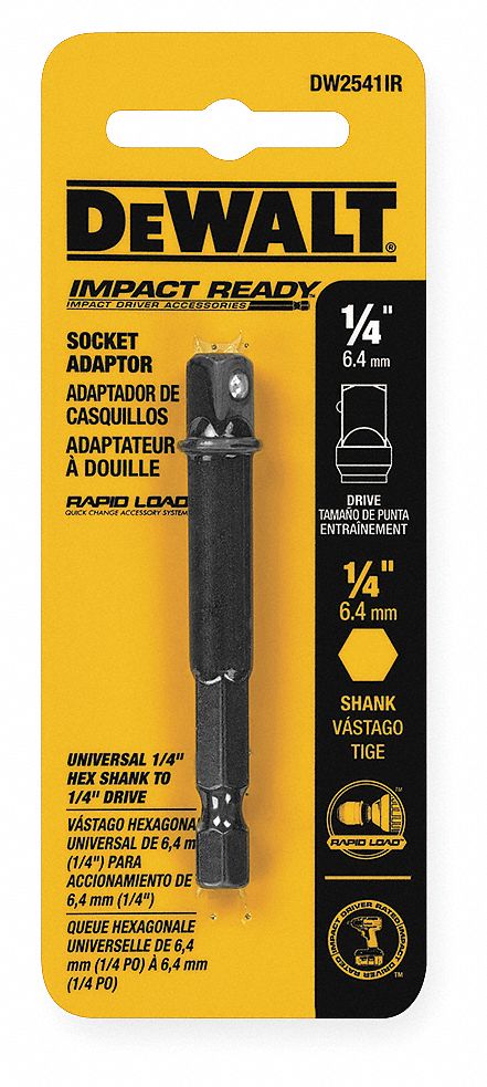 Dewalt Hex Drive Socket Adapter Black Oxide Locking Yes Output Drive Male Square 1 4 In 2klr4 Dw2541ir Grainger