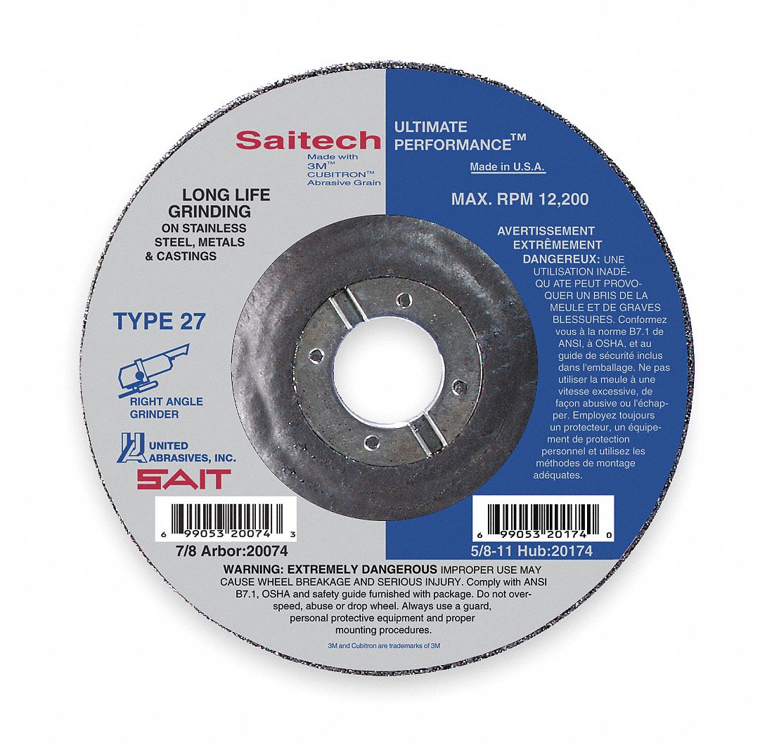 United Abrasives Sait Ceramic Depressed Center Wheel 1 4 In Thickness 8500 Max Rpm 2kmh9 084 Grainger