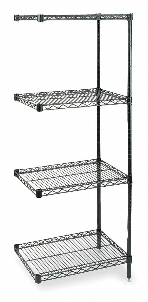 WIRE SHELVING UNIT, ADD-ON, 48 IN X 18 IN, 63 IN OVERALL H, 4 SHELVES, SPLIT SLEEVE