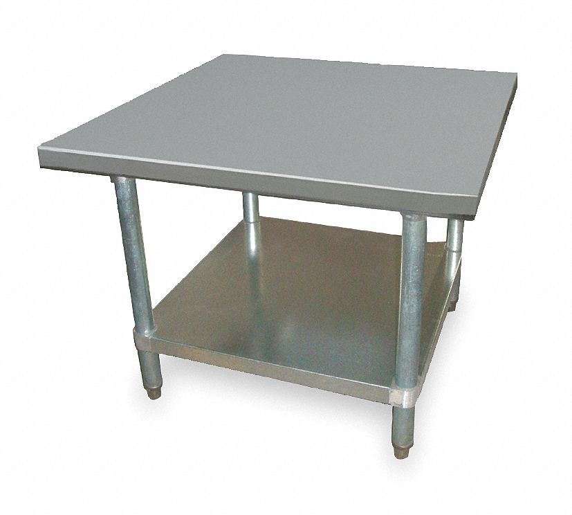 WORK TABLE, FIXED H, STAINLESS STEEL, 30 IN X 30 IN, 600 LB OVERALL LOAD CAPACITY