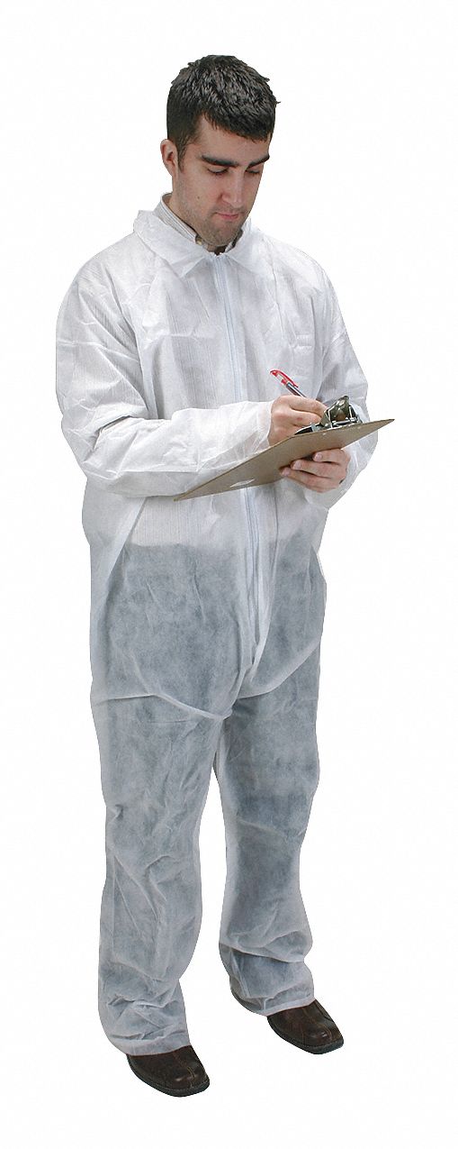 COLLARED DISPOSABLE COVERALLS, POLYPROPYLENE, SERGED SEAM, WHITE, 2XL, 25 PK