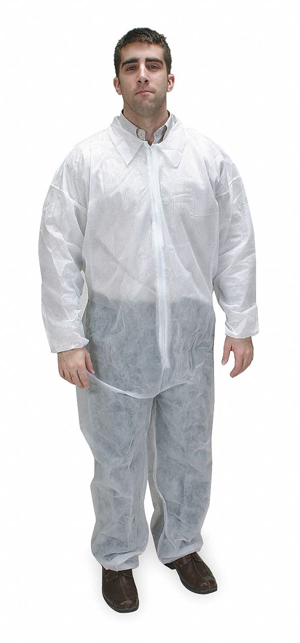 COLLARED DISPOSABLE COVERALLS, PP, ELASTIC CUFFS/ANKLES, SERGED SEAM, WHITE, M, 25 PK