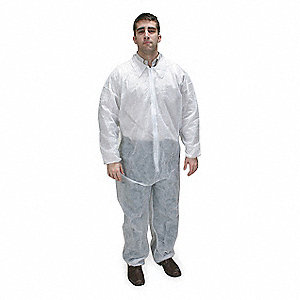 COLLARED DISPOSABLE COVERALLS, PP, ELASTIC CUFFS/ANKLES, SERGED SEAM, WHT, 3XL, 25 PK