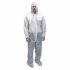 HOODED DISPOSABLE COVERALLS, PP, BOOT COVERS W/FLAPS, ELASTIC CUFFS/ANKLES, S, 25 PK