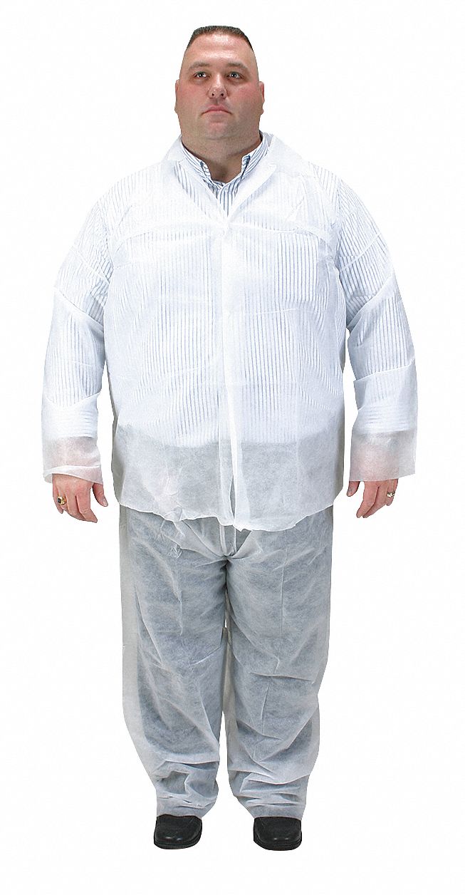 DISPOSABLE COLLARED SHIRT, SNAP, MANDARIN COLLAR, WHITE, PP, LONG SLEEVE, 25 PK, 4XL