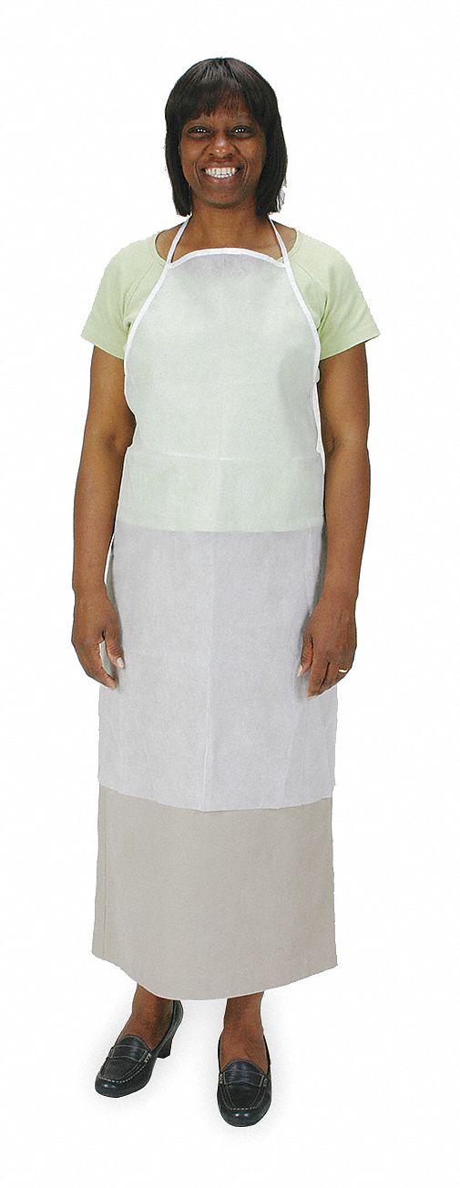 DISPOSABLE BIB APRON, 12.5 MIL, 35½ IN L, TIE, SERGED SEAM, APRON, 100 PK