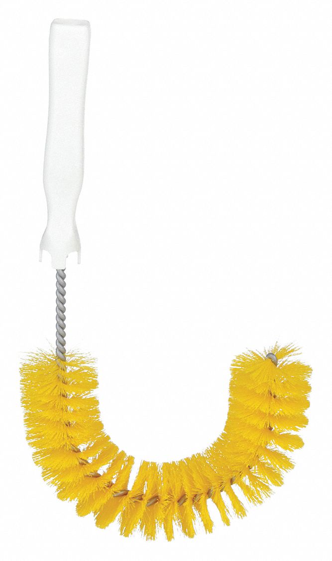 Hook Brush: Straight Handle, Polyester Bristle, Yellow, 2.25 in Brush Dia, 8 in Brush Lg