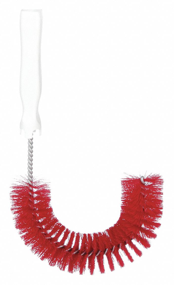 Hook Brush: Straight Handle, Polyester Bristle, Red, 2.25 in Brush Dia, 8 in Brush Lg