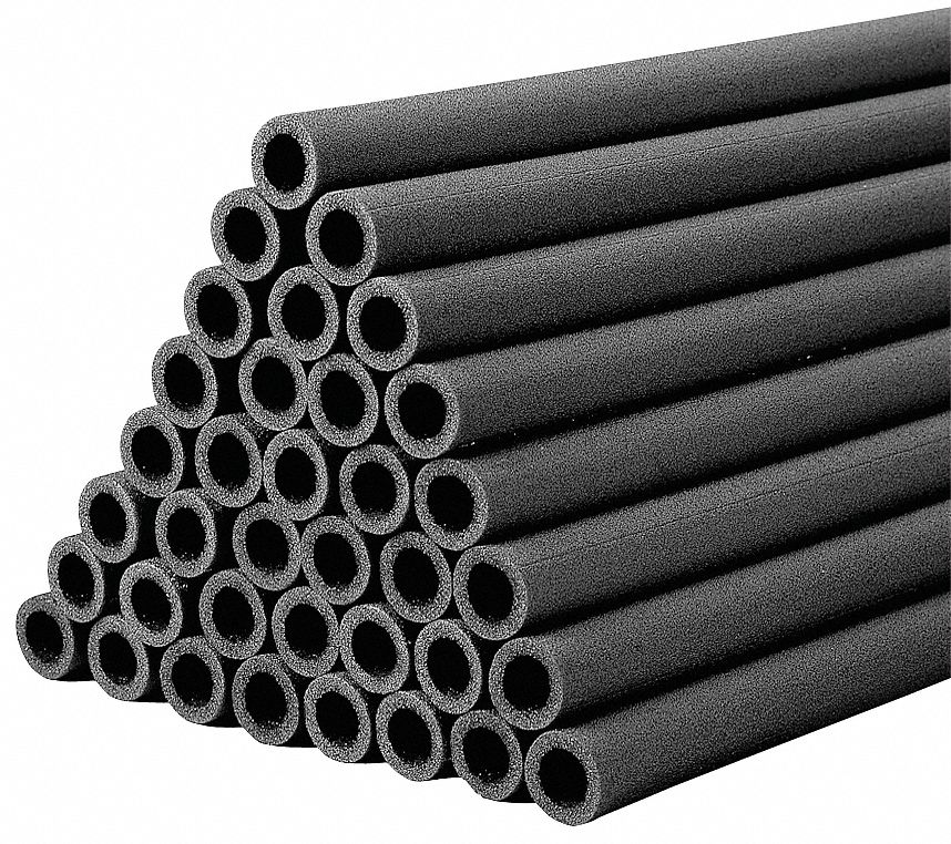 PIPE INSULATION: POLYETHYLENE, SEMI-SLIT, ½ IN THICK, 2 IN ID, 6 FT L, 2.5 R-VALUE, BLACK