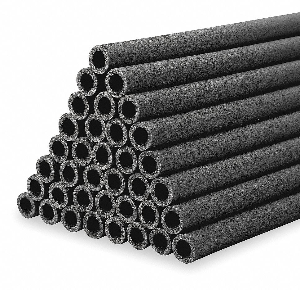 Pipe Insulation: Polyethylene, Semi-Slit, 1/2 in Thick, 2 1/8 in ID, 6 ft  Lg, 2.7 R-Value, Black, image size:968x934
