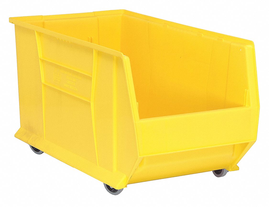 Mobile Bin: 29 7/8 in Overall Lg, 16 1/2 in x 15 in, Yellow, 14 in Inside Wd