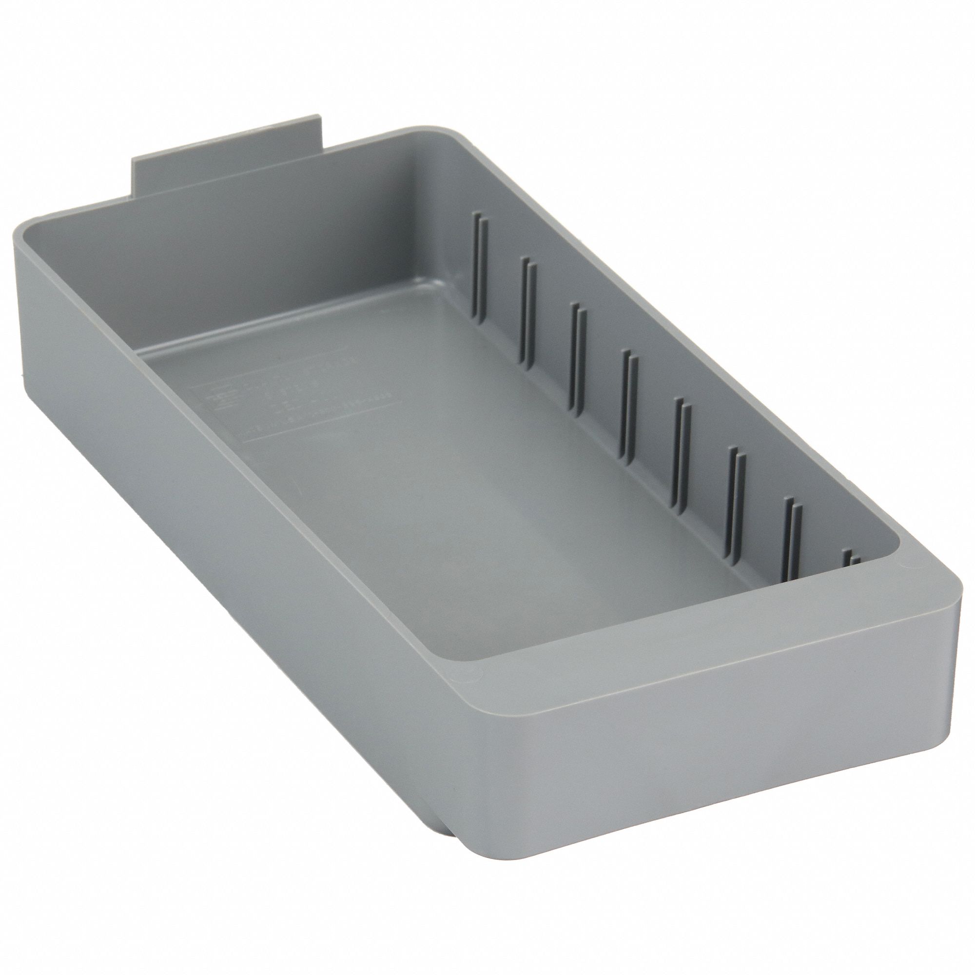 Drawer Bin: 11 5/8 in Overall Lg, 5 5/8 in x 2 1/8 in, Gray, 0 Dividers