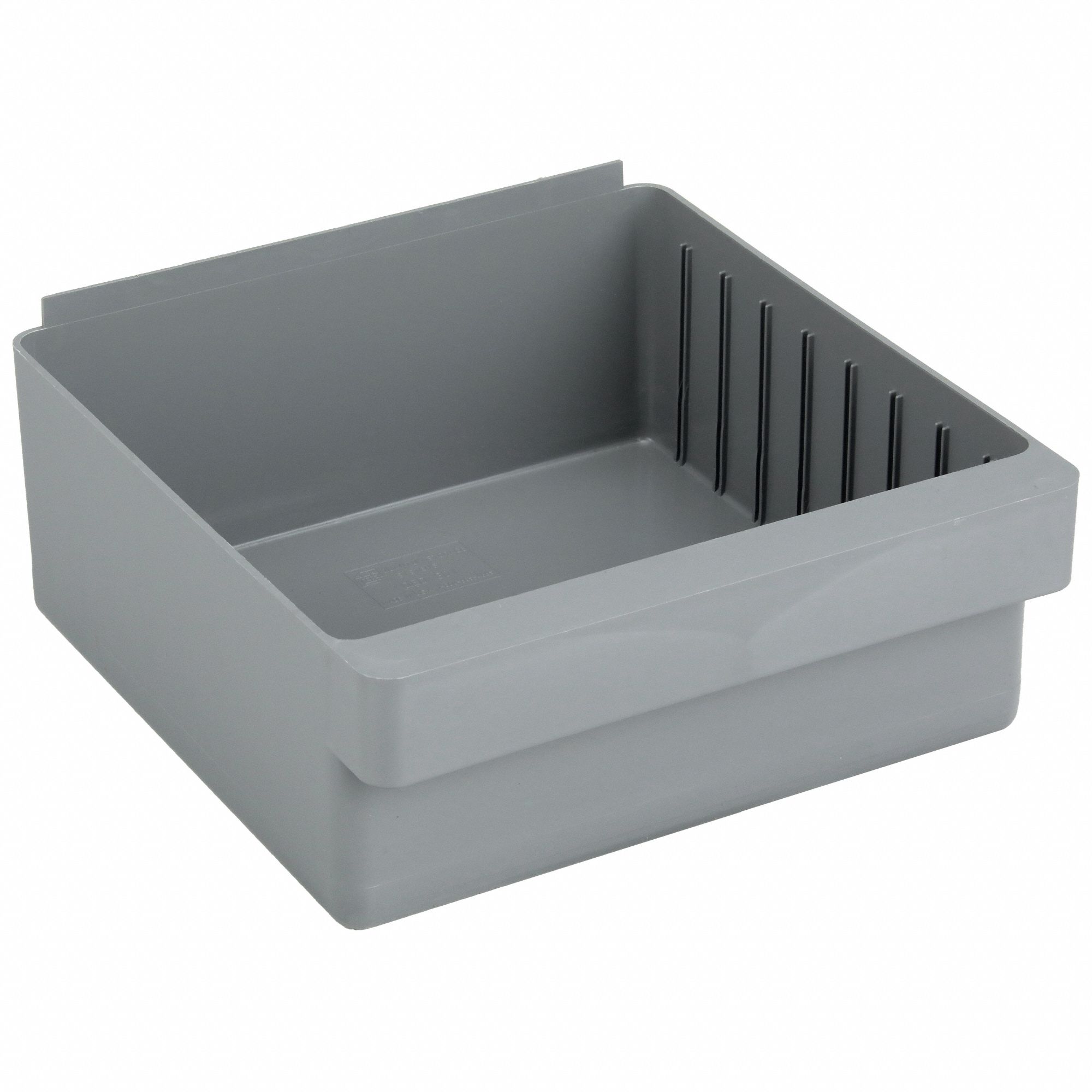 Drawer Bin: 11 5/8 in Overall Lg, 11 1/8 in x 4 5/8 in, Gray, 0 Dividers