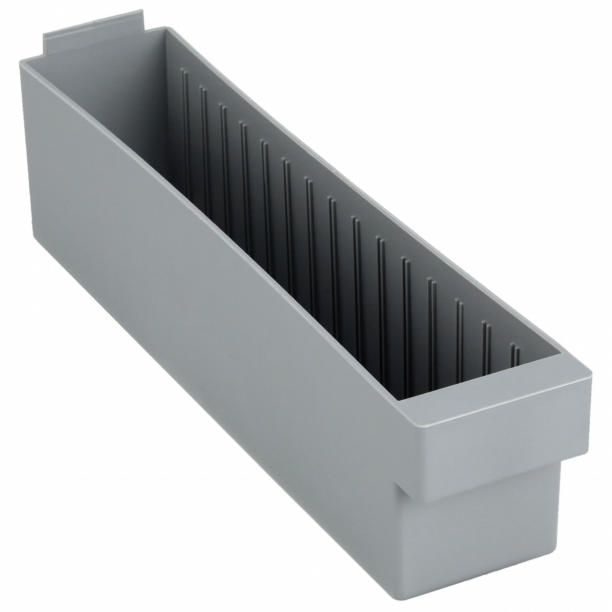 Drawer Bin: 17 5/8 in Overall Lg, 3 3/4 in x 4 5/8 in, Gray, 0 Dividers