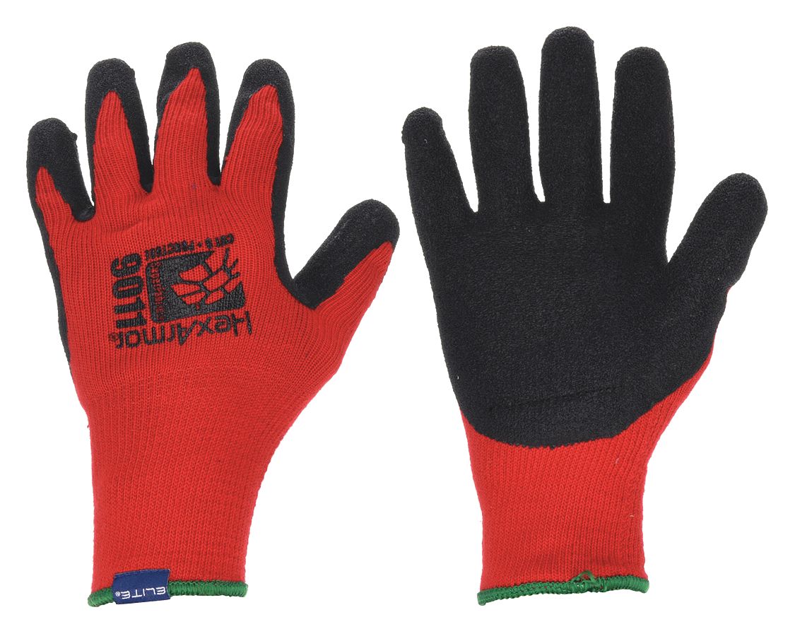 COATED GLOVES, L (9), ANSI CUT LEVEL A7, DIPPED PALM, LATEX, ROUGH, RED