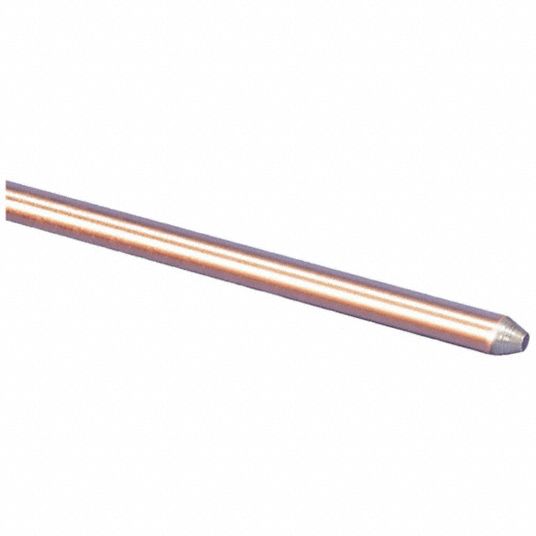 Pointed End Ground Rod: 1/2 in Dia, 8 ft Overall Lg, Copper Bonded Steel