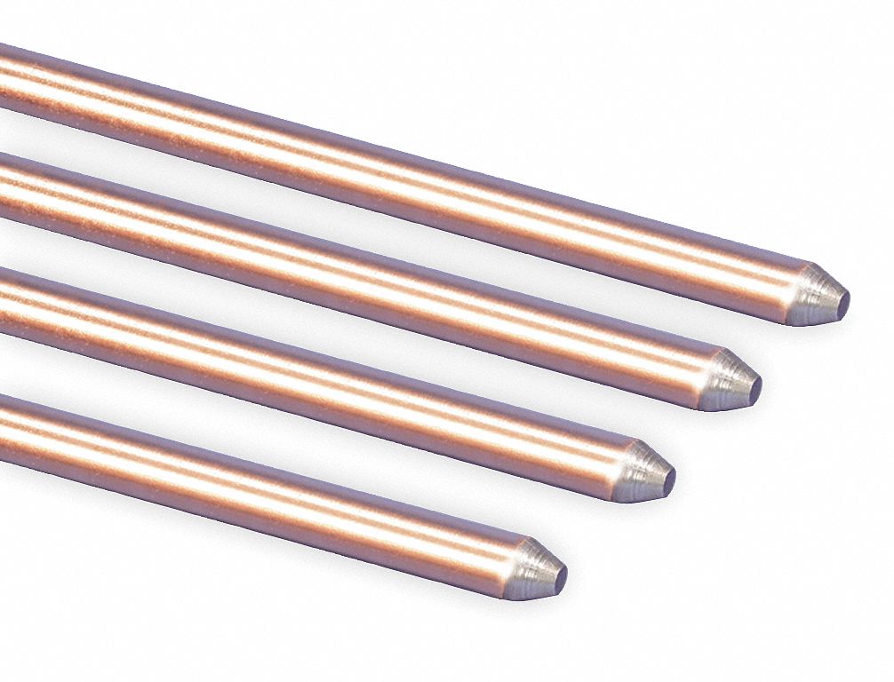 Pointed End Ground Rod: 3/4 in Dia, 10 ft Overall Lg, Copper Bonded Steel