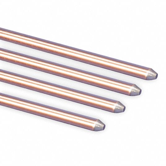 Copper-Bonded Ground Rod, Pointed, 3/8 dia, 8', 10 mil Plating, 2.7 lb