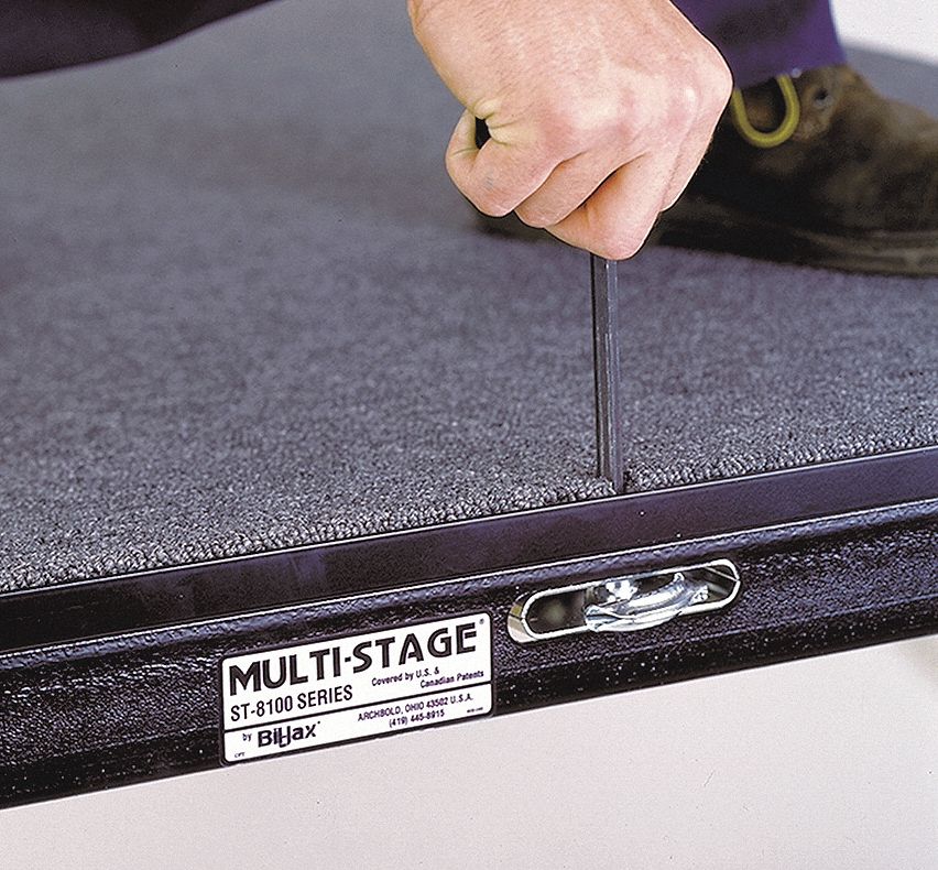 Carpeted Portable Stage Package: 2.3 ft Max Overall Ht, 12 ft Overall Lg, 8 ft Overall Wd