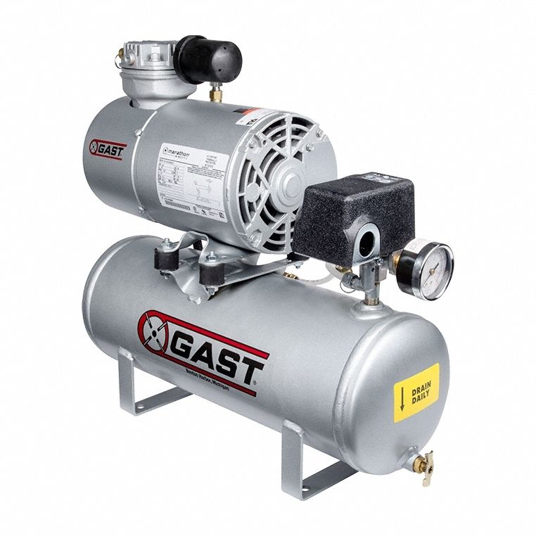 Electric Air Compressor: 0.25 hp, 1 Stage, Hot Dog, 2 gal, 1.5 cfm, 50 psi, 120V AC, Oil-Less