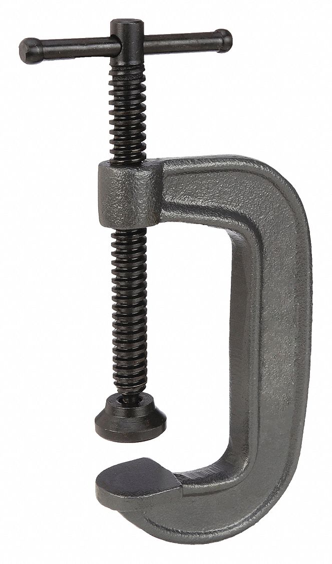 C-Clamp: Heavy Duty, Flat, Swivel, Sliding T Handle, 0 in – 4 in Jaw Opening, Nickel Plated