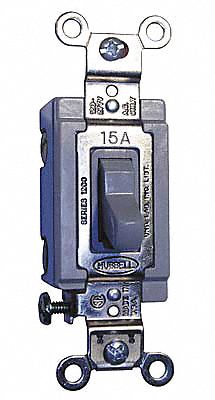 Wall Switch: Toggle Switch, 3-Way, Gray, 15 A, 120/277V AC, Screw Terminals