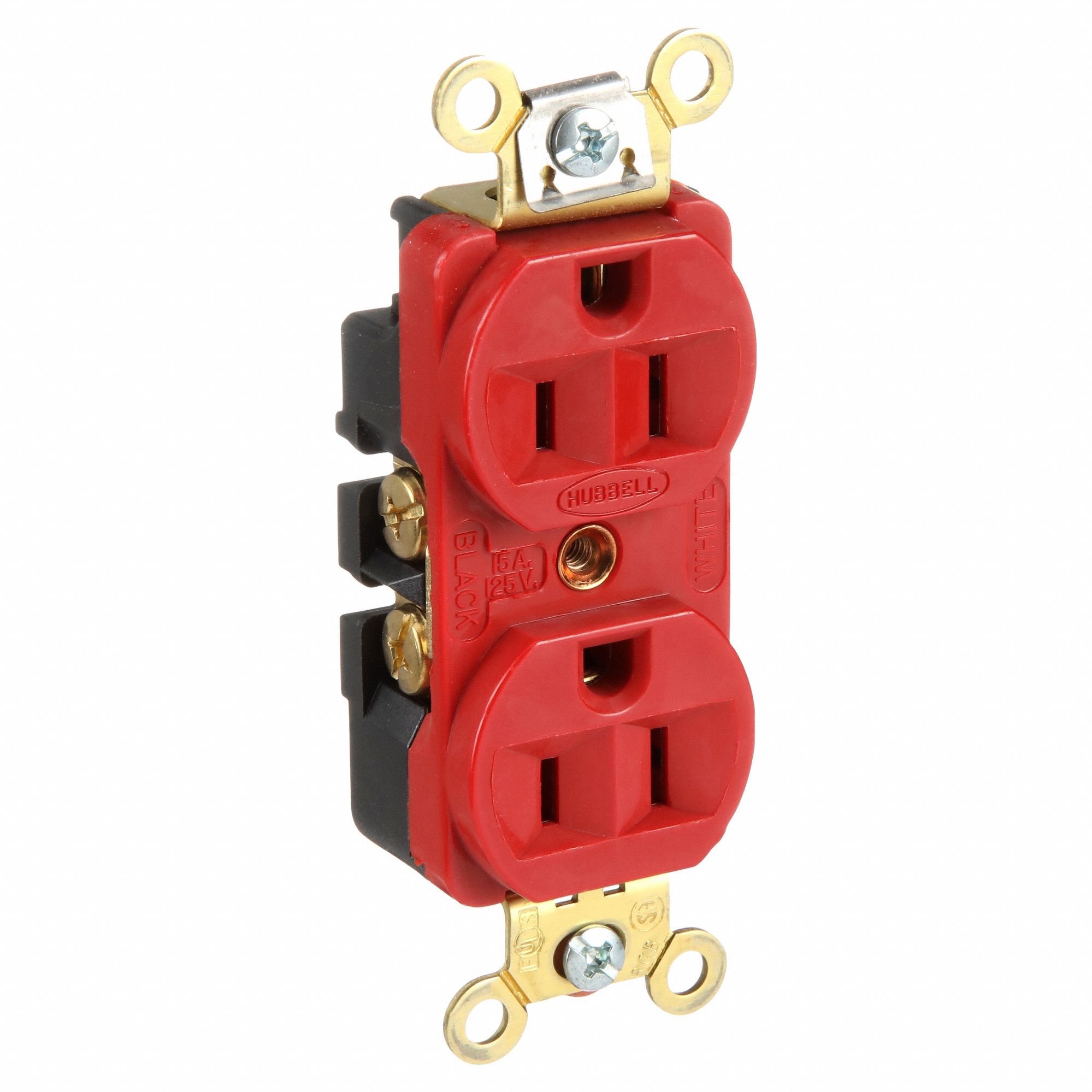 RECEPTACLE, DUPLEX, 5-15R, 125V AC, 15 A, RED, 2 POLE/3 WIRE, SCREW TERMINALS