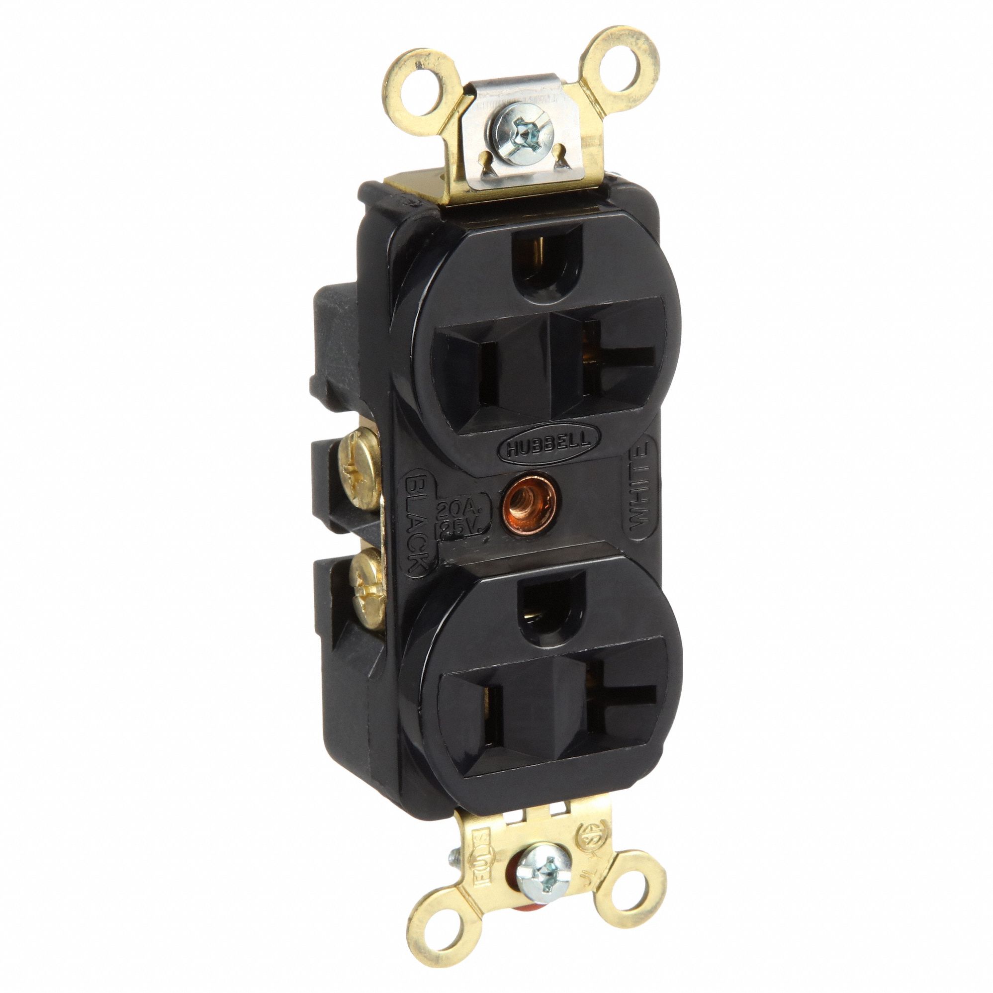 Receptacle: Duplex, 5-20R, 125V AC, 20 A, Black, 2 Pole / 3 Wire, Screw Terminals