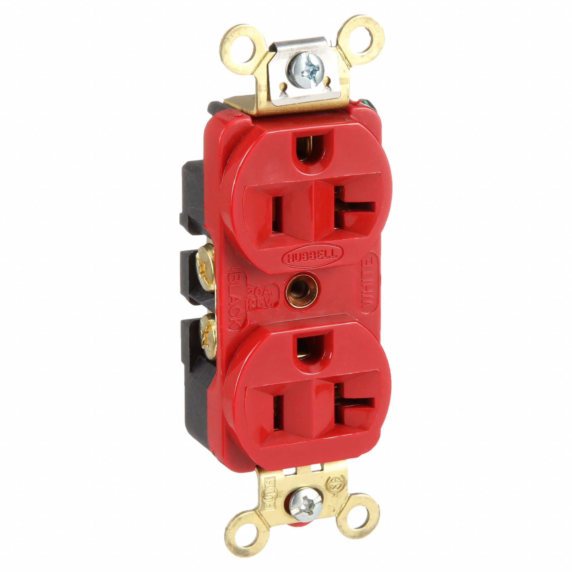 Receptacle: Duplex, 5-20R, 125V AC, 20 A, Red, 2 Pole / 3 Wire, Screw Terminals