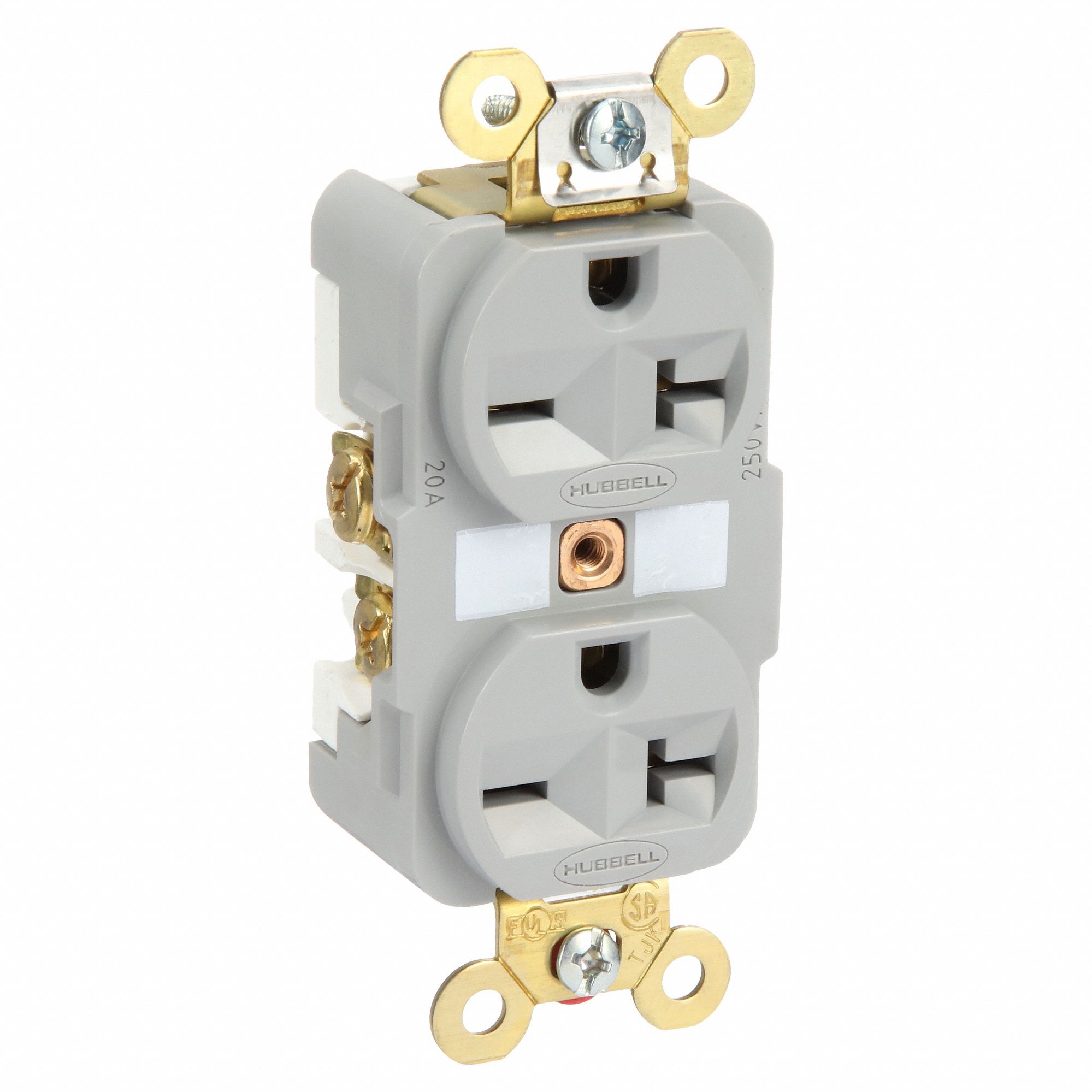 Receptacle: Duplex, 6-20R, 250V AC, 20 A, Gray, 2 Pole / 3 Wire, Screw Terminals