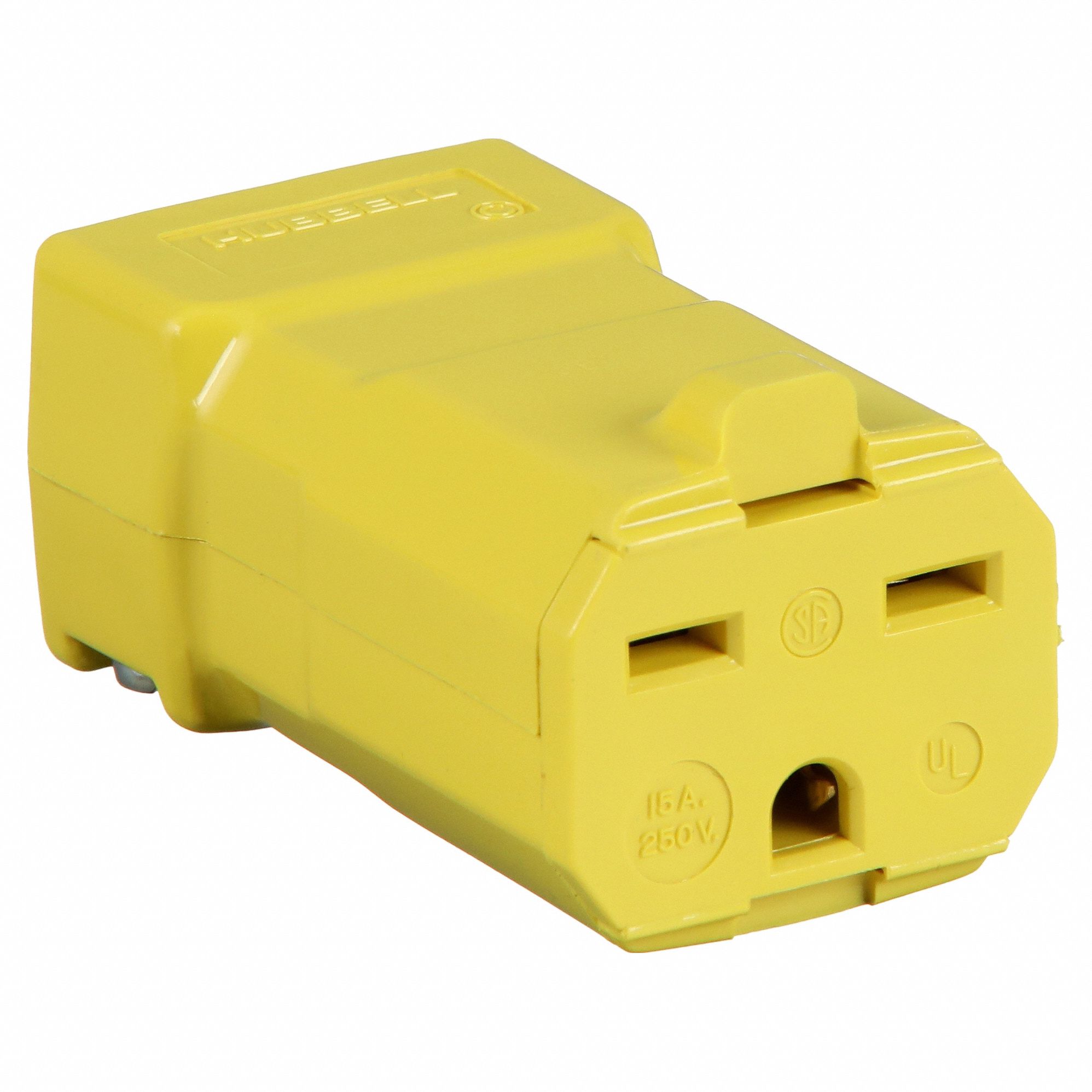 STRAIGHT BLADE CONNECTOR, 6-15R, 15 A, 250V AC, 2 POLES, YELLOW