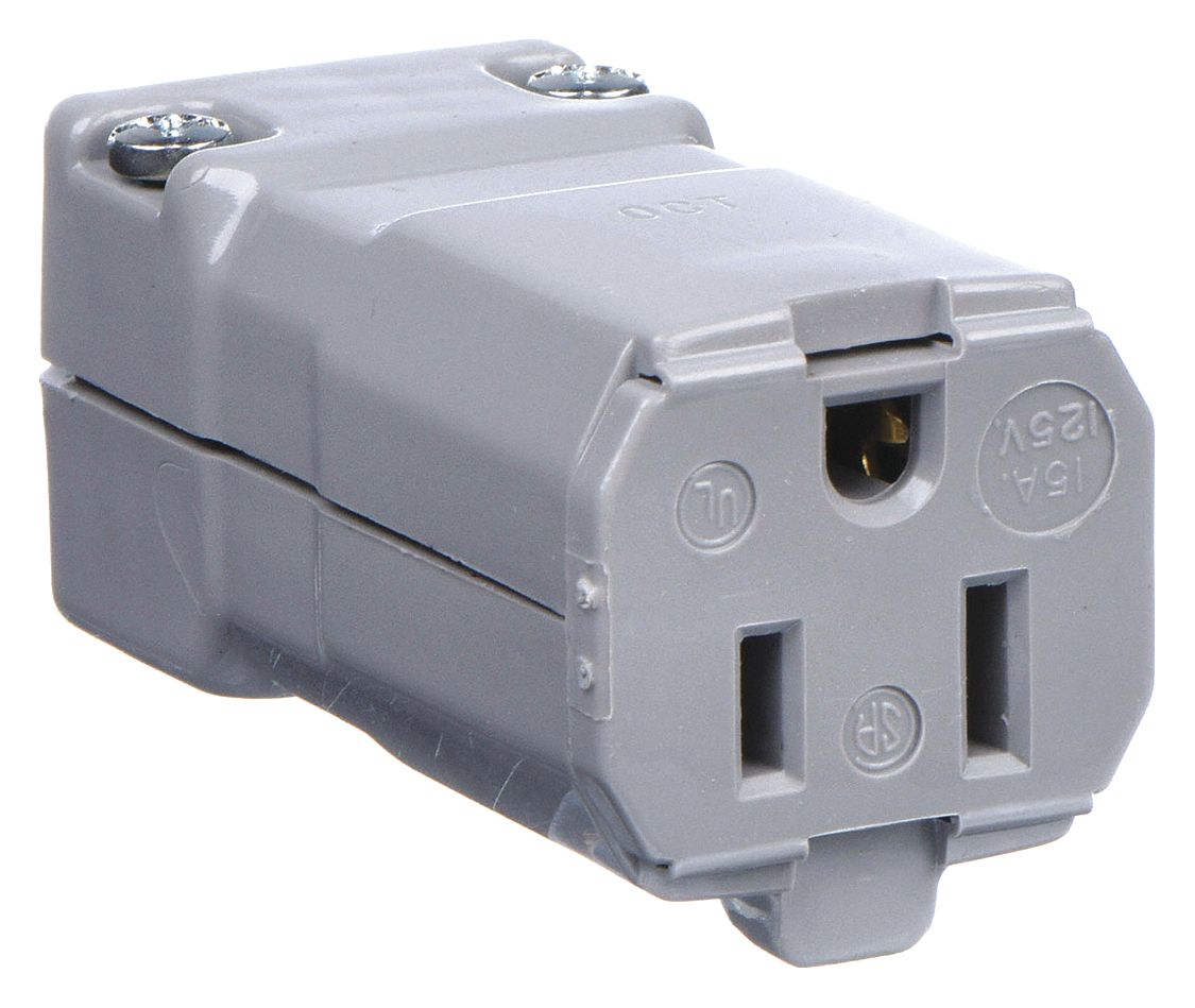 STRAIGHT BLADE CONNECTOR, 5-15R, 15 A, 125V AC, 2 POLES, GREY