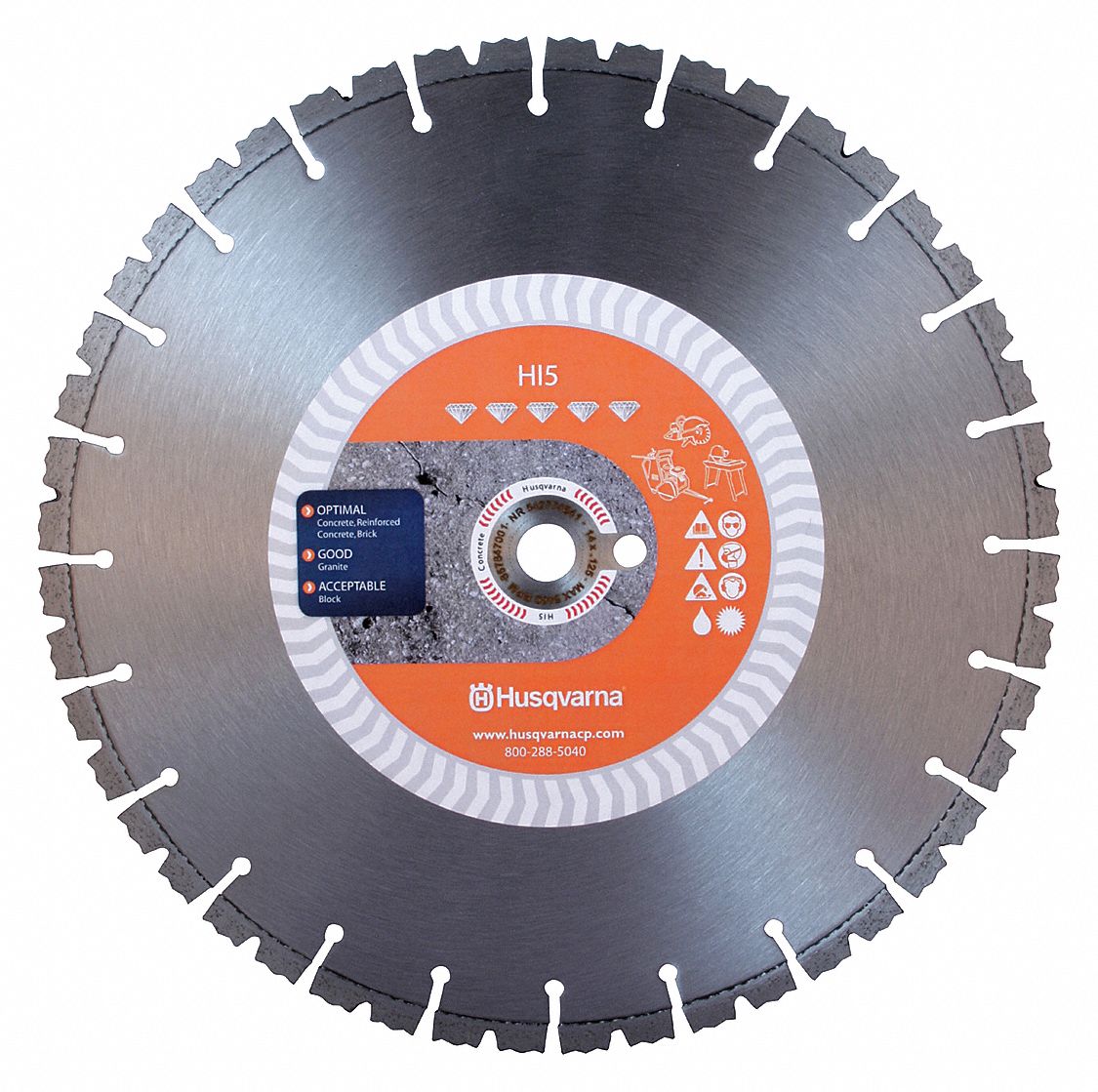 LAME DE SCIE DIAMANT, SEGMENTÉE, 12 PO, ARBRE ROND 1 PO, SEC/HUMIDE, 6 300 TR/MIN, 4 PO