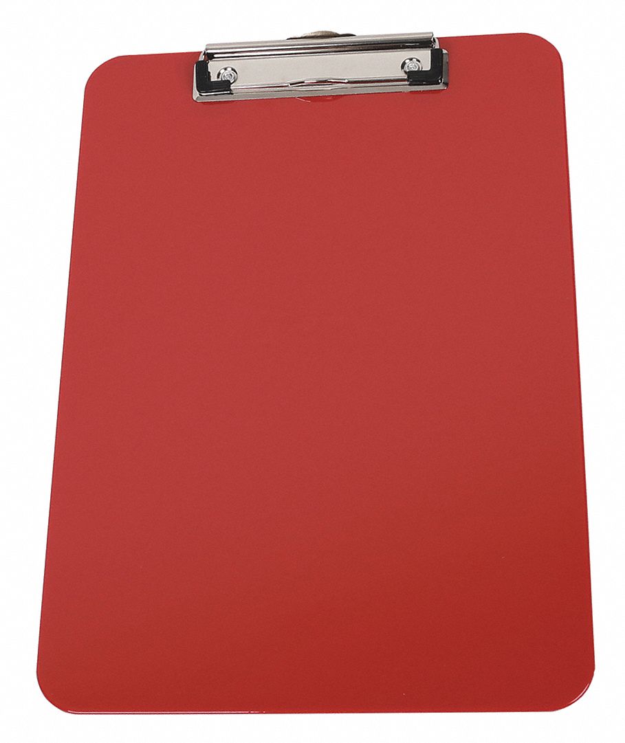 Clipboard: Letter Paper Size Name, Plastic, 1/2 in Clip Capacity, 8 7/8 in Overall Wd, Red, Plastic