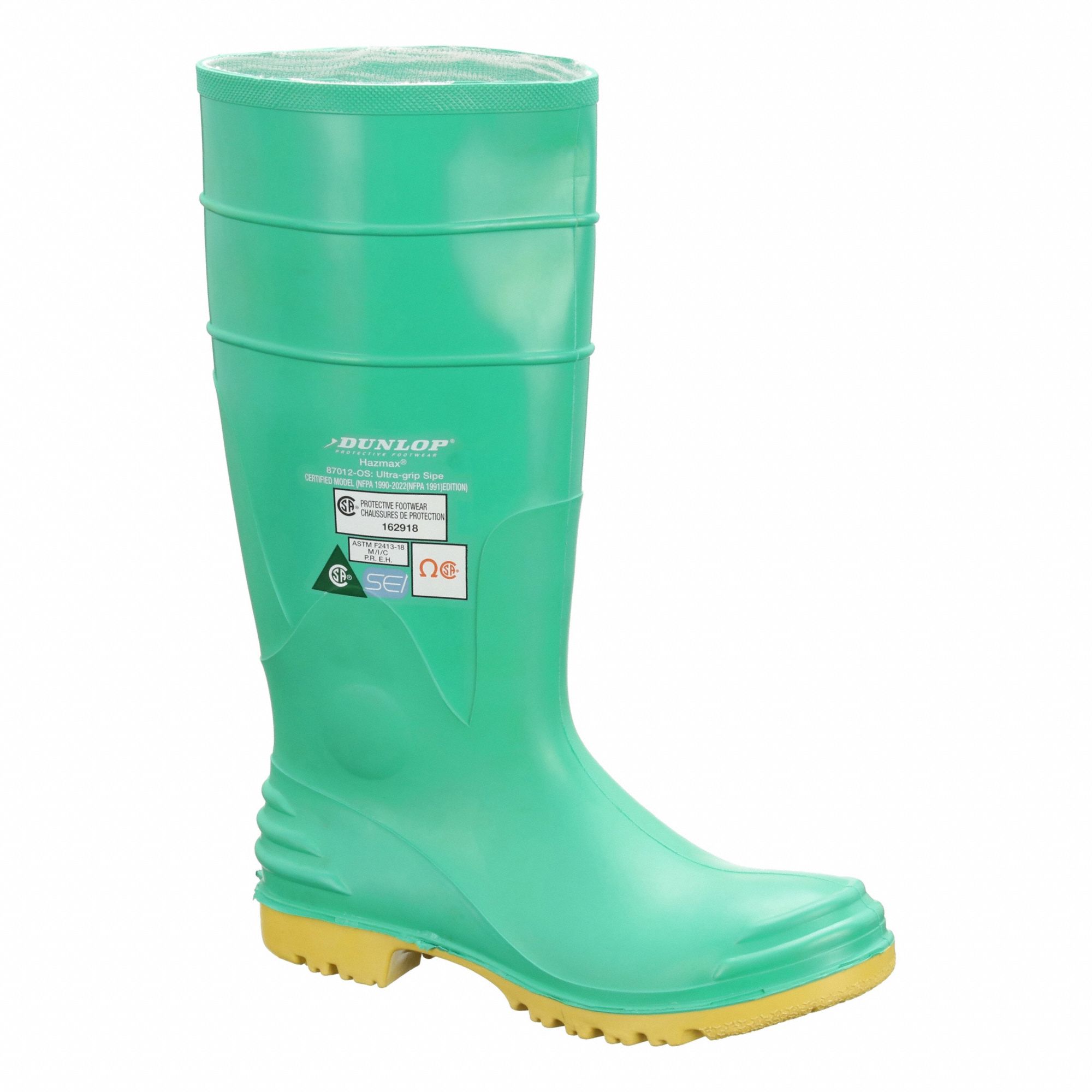 Rubber Boot: Green, PVC, PVC, 11 Size, 87012, 1 PR