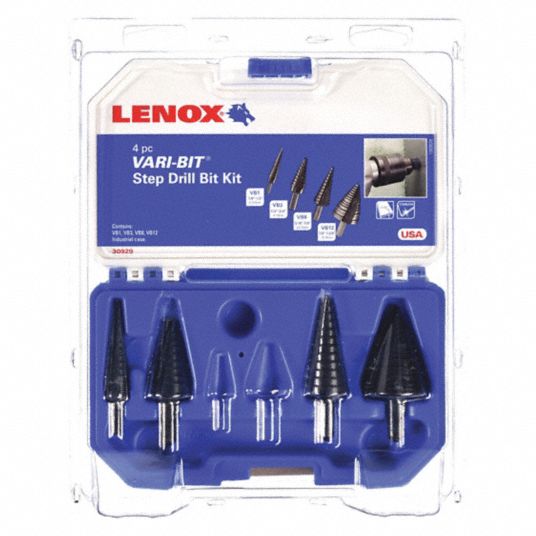 LENOX Step Drill Bit Set: 22 Hole Sizes, 1/8 in to 1 3/8 in, 1/4 in Shank  Hex Size, High Speed Steel