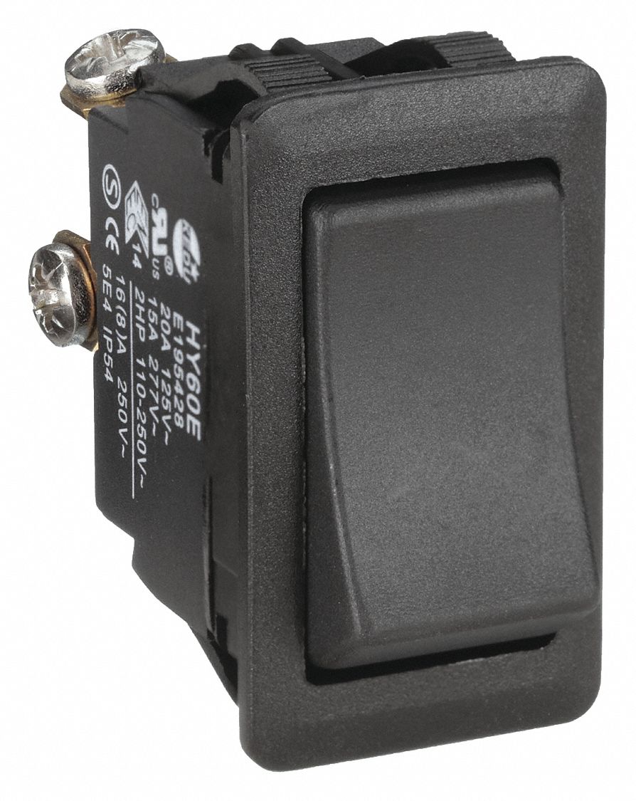 ROCKER SWITCH, SERIES HY60, 2 POSITIONS, SPST, MOMENTARY ON/OFF, 2 HP