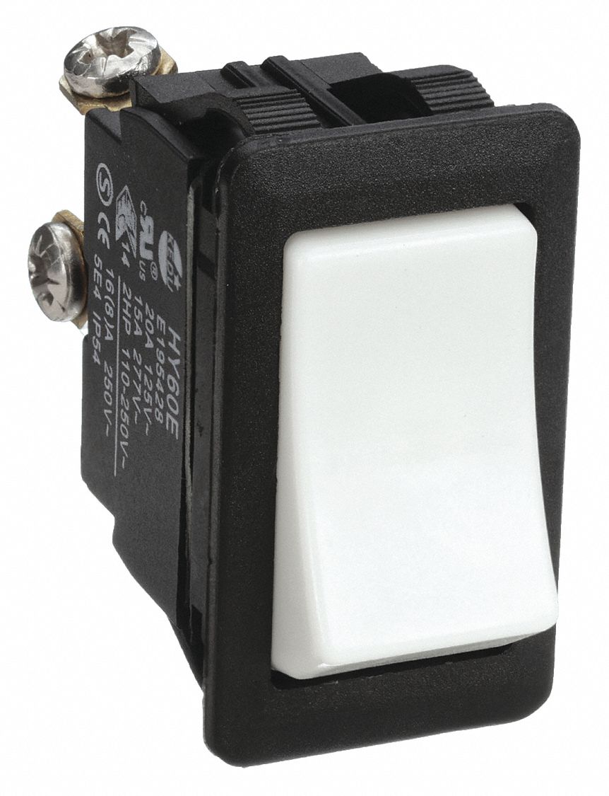 ROCKER SWITCH, SERIES HY60, 2 POSITIONS, SPST, MOMENTARY ON/OFF, 2 HP