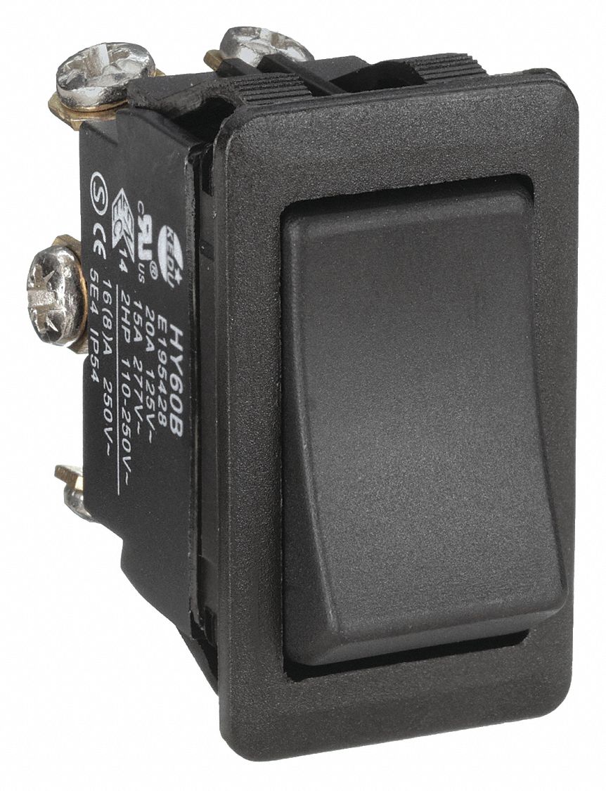 ROCKER SWITCH, SERIES HY60, 2 POSITIONS, DPDT, ON/ON, 2 HP, SCREW