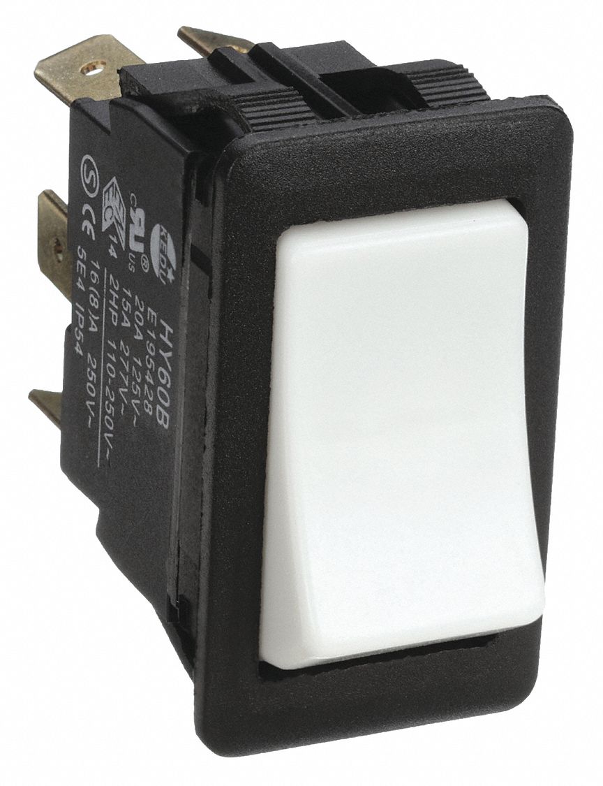 ROCKER SWITCH, SERIES HY60, 2 POSITIONS, DPDT, ON/ON, 2 HP, TAB