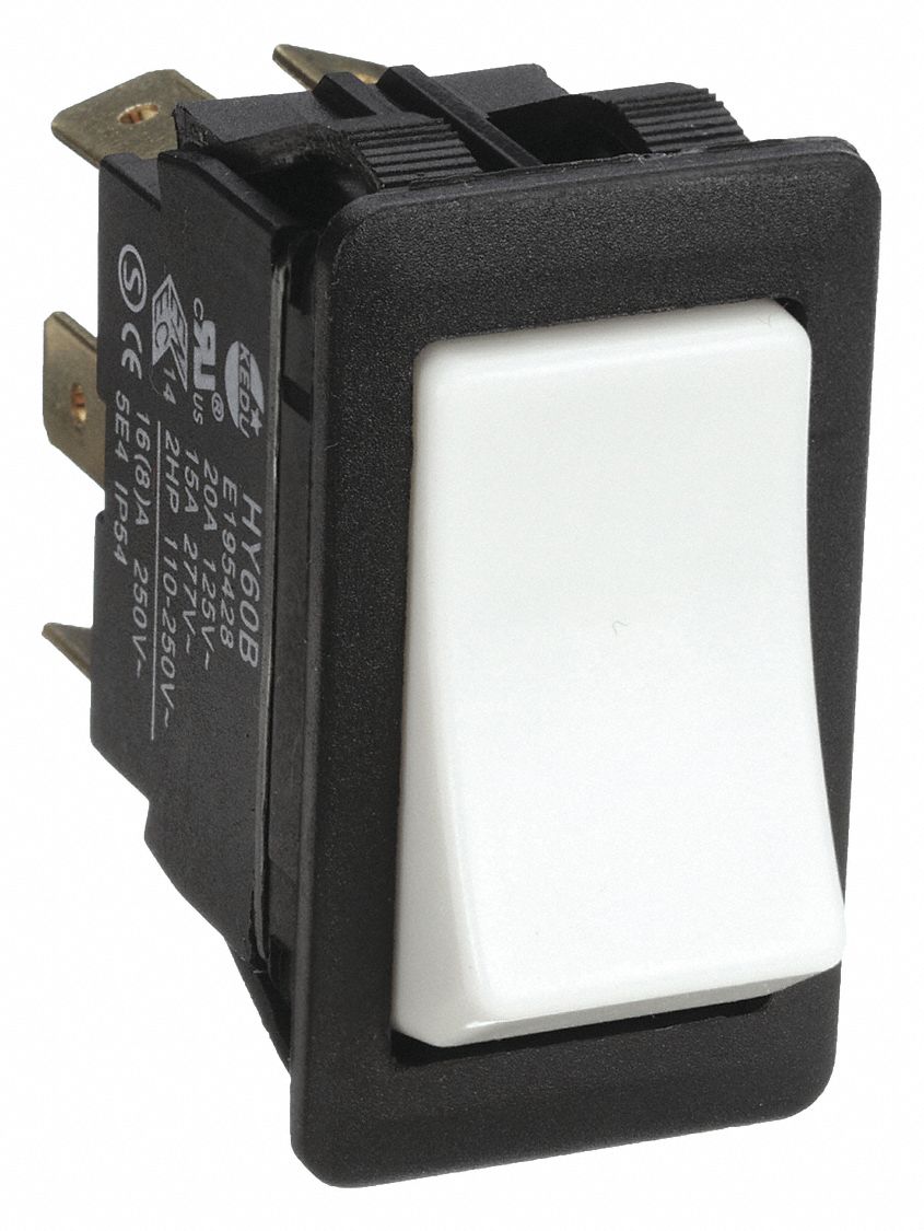 Rocker Switch: Series HY60, 2 Positions, DPDT, On/Momentary On, 2 hp